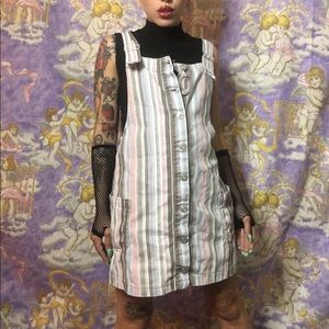 Bdg uo muted pastel striped denim pinafore dress S